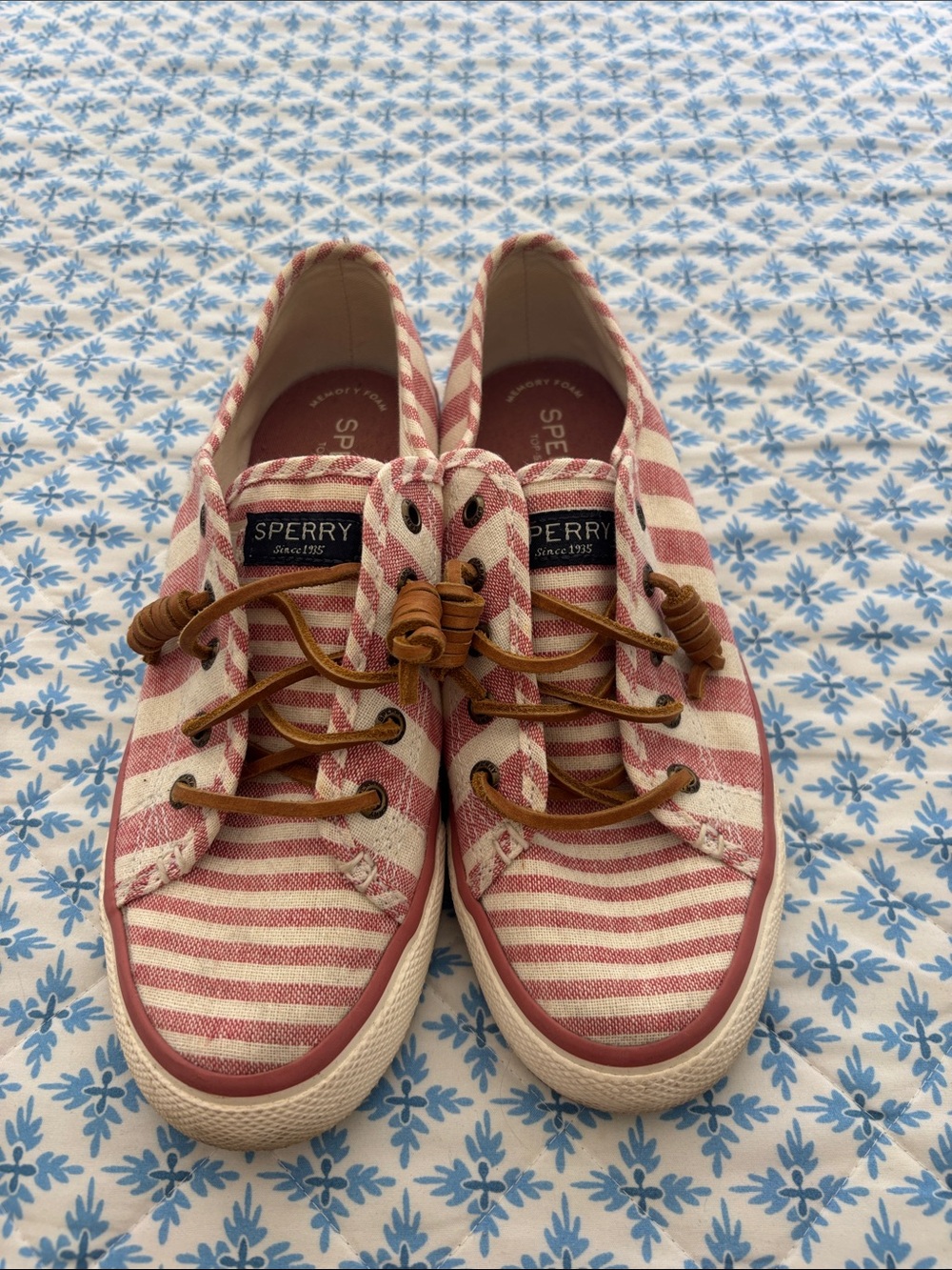 Sperry Pink and White Striped Canvas Boat Shoes